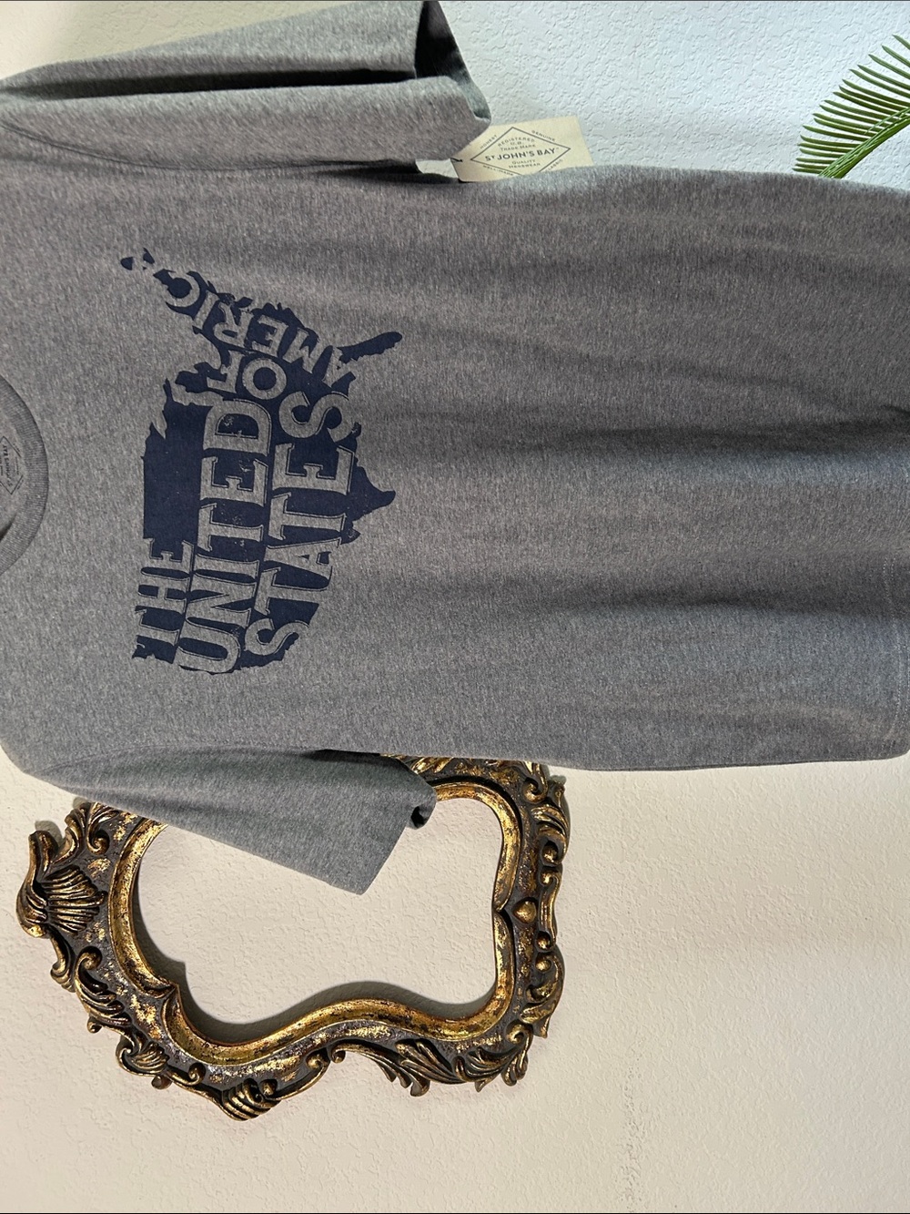 St. John's Bay Gray Short Sleeve Tee with Navy USA Graphic